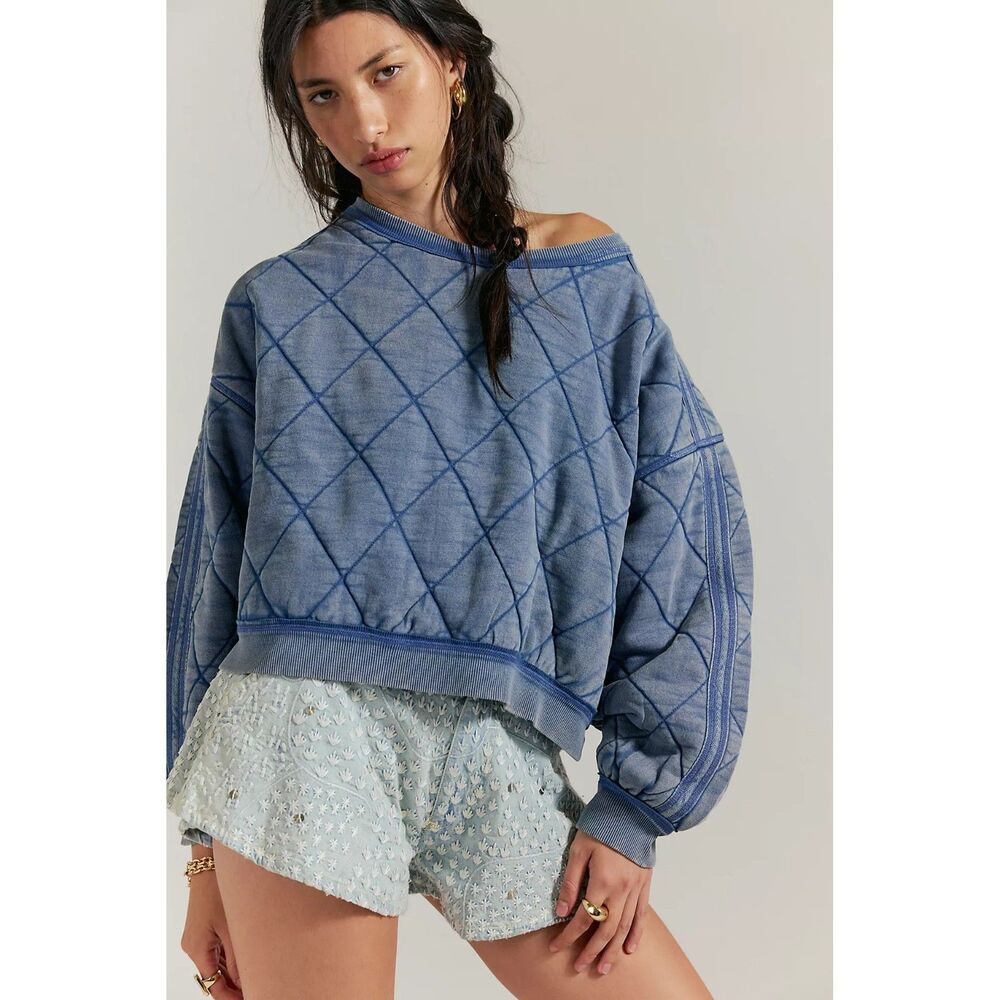 Free People We The Free Mirage Pullover Sweatshirt Top Diamond Quilted XS 284305